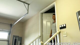 Inked stepson sucked off and ass drilled by muscle hunk