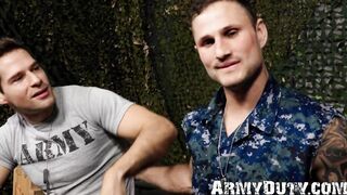 Muscled big dick David Skylar dominates army man Blaino Connor in wild ass fucking
