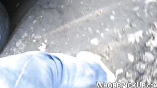 Pretty street whore sucks dick before giving pussy to client