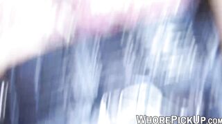 Pretty street whore sucks dick before giving pussy to client