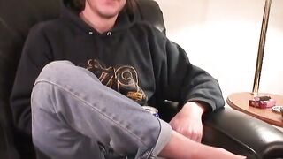 Skinny athletic amateur is jerking off his cock on camera