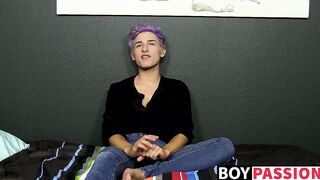 Cute twink toys with his big fat dong and moans for us too