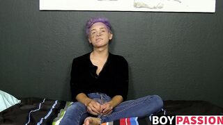 Cute twink toys with his big fat dong and moans for us too