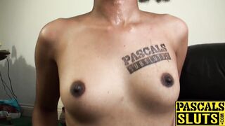 Ebony chick gags on fat cock and rides it like a slut