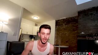 Horny Tanner Thomas serves a sloppy blowjob before riding the hard dick of Nick