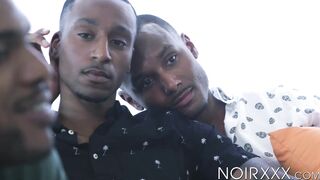 Group of dark dudes including Aaron Reese indulge in cock sucking and anal sex