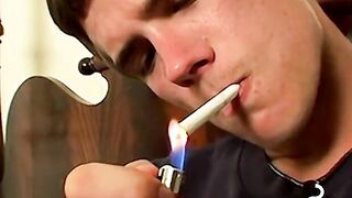 Chainsmoking twink savors mouthfucking with dripping cum