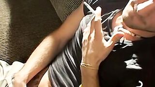 Horny twink smoke addict loves a threesome fucking