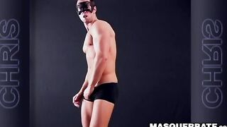 Handsome muscular guy Chris does striptease while jerking