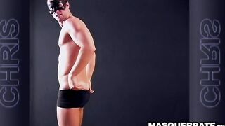 Handsome muscular guy Chris does striptease while jerking