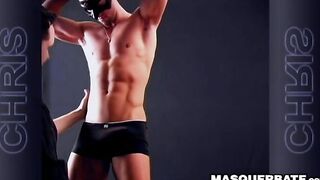Handsome muscular guy Chris does striptease while jerking
