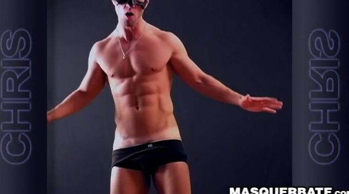 Handsome muscular guy Chris does striptease while jerking