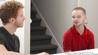 Curly stepuncle Dylan Richards sprays jizz on my ass after a vigorous pussy fucking s