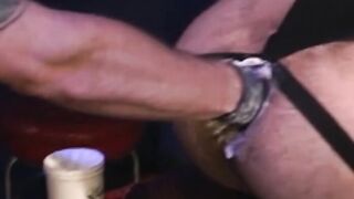 Four guys going at it full blast demolishing, groaning, deep fisting, stretching, the