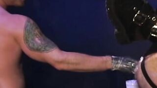 Four guys going at it full blast demolishing, groaning, deep fisting, stretching, the
