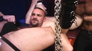 Four guys going at it full blast demolishing, groaning, deep fisting, stretching, the