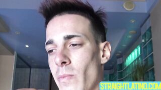 Inked guy Tattoo Boy strokes his cock intensely after a short photoshoot