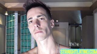 Inked guy Tattoo Boy strokes his cock intensely after a short photoshoot