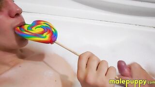 Daddy Richard Lennox rubs and plays the dick of young Elis Ataxx with some dirty talk