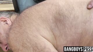 Working old man's ass hole and then letting him masturbate
