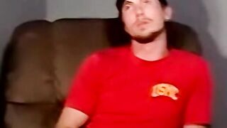 Inked marine blown by mature homo during stroking session