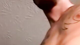 Inked marine blown by mature homo during stroking session