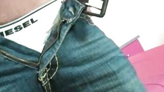 Muscular masked stud jerks off his cock for some money