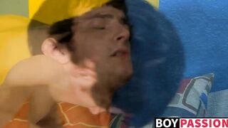 Young skinny gay lovers suck dick before anal fuck fest