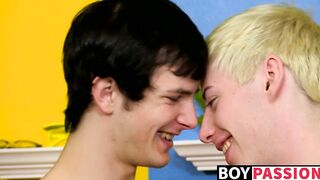 Young skinny gay lovers suck dick before anal fuck fest