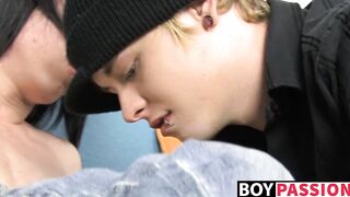 Wild young gay Nicky dick sucked before fucking cute twink