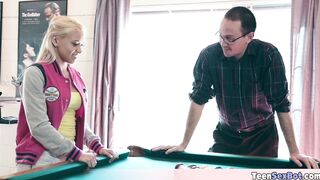 Playing pool with extra tiny Marsha May