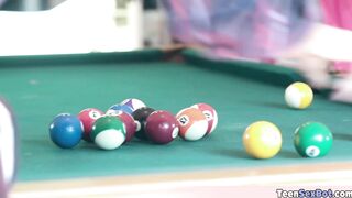 Playing pool with extra tiny Marsha May