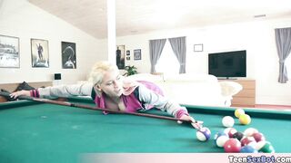 Playing pool with extra tiny Marsha May