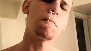 Red cig smoking and a hardcore fat jerking by attractive Marke
