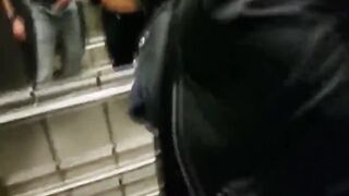 Public Quickie inside Leather Jacket