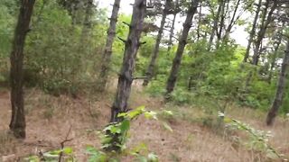 Taking his penis rough inside the woods