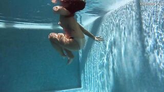 Chubby Hottie Puzan Bruhova swims nude inside the pool
