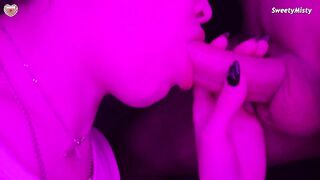 Goddess Passionate Blows Huge Penis to Cum into Mouth Closeup