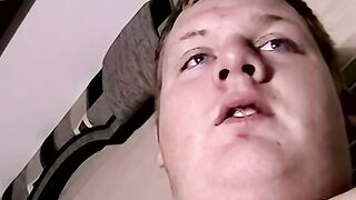 Chubby guy jerks off and makes his dick hard