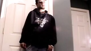 Handsome amateur jerking off his thick cock in kinky solo