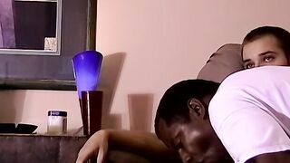 Amateur wanks off and gets sucked by fat black mature