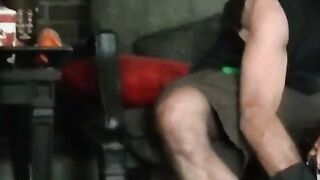 Fat amateur guy blows hairy cock and receives a big load