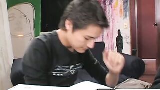 Cute Latino twink fucked bareback after passionate blowjob