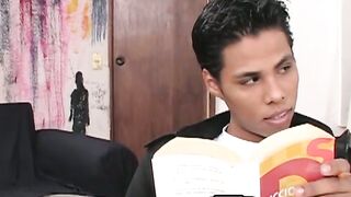Cute Latino twink fucked bareback after passionate blowjob