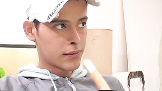 Cute Latino twink fucked bareback after passionate blowjob