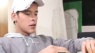 Cute Latino twink fucked bareback after passionate blowjob
