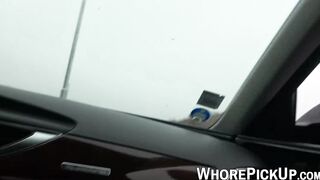 Brunette hooker sucks throbbing cocks through car window