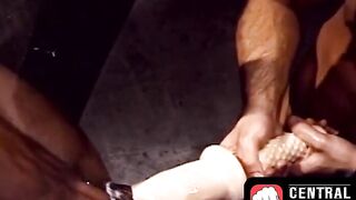 CentralFisting.com - Black gay's tight ass stretched by a massive dildo in hardcore p