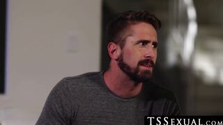 TSSexual.com - Shemale strokes her man to a massive cum explosion after anal sex