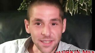 Amateur shows off his hairy cock in an interview and jerks